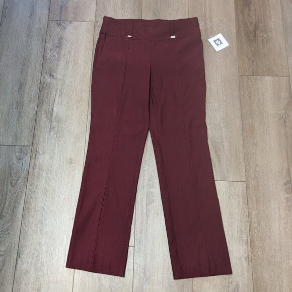 NWT Anne Klein Pull-On Pants Womens Size 4 Flat Front Stretch Dark Red - Picture 1 of 9